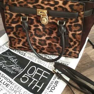 MICHAEL KORS HAMILTON TOTE BAG SPECIAL EDITION EXOTIC LEATHER LEOPARD HAIR CALF